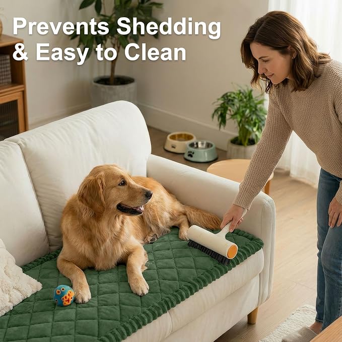 Smiry Couch Cover for Dogs, Non Slip Washable Pet Sofa Protector for Large Dogs, Cats, Fuzzy Plush Sofa Covers for 3 Cushion Couch, Against Fur, Dirt & Scratch Resistant, Green, 27.6"×88"