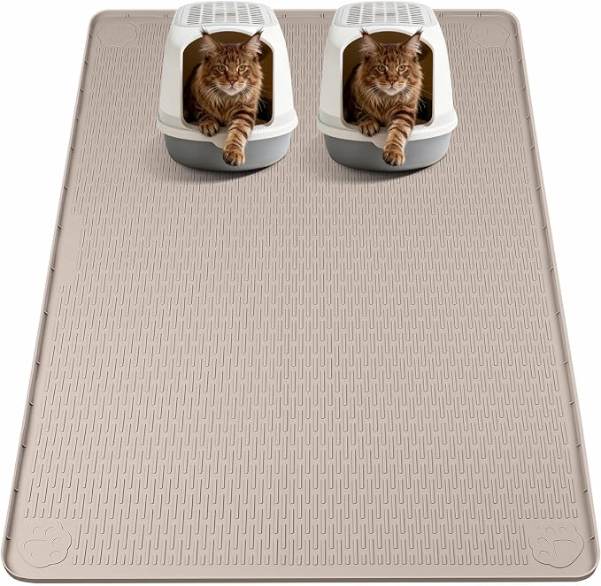 Cat Litter Mat, XL Extra Large 57" x 40" Silicone Mat Litter Trapping Mat for Scatter Control, Soft on Kitty Paws, Easy to Clean (Khaki)