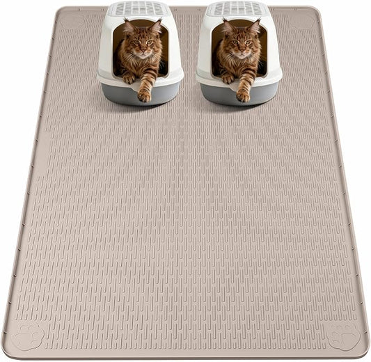 Cat Litter Mat, XL Extra Large 57" x 40" Silicone Mat Litter Trapping Mat for Scatter Control, Soft on Kitty Paws, Easy to Clean (Khaki)