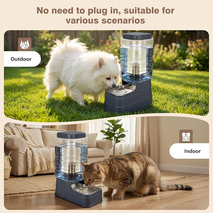 2.2 Gallon Pet Automatic Dog Water Dispenser Cat Gravity Waterer Feeder with Stainless Steel Bowl 8L Large Capacity Puppy Feeding Raised Bowls with Filter,Ice Pack