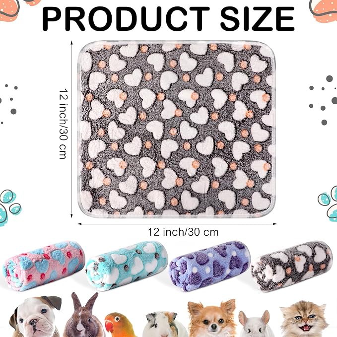 Tudomro 8 Pcs Absorbent Guinea Pig Blankets Washable Small Animal Fleece Bedding Cage Liners Reusable Pet Sleep Mat Pad Cover for Ferret Chinchilla Furniture Protection(Heart,12 x 12 Inch)
