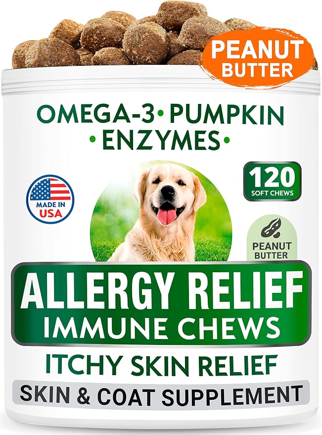 Allergy Relief + Glucosamine Dog Treats Bundle - Itchy Skin Relief + Joint Pain Relief - Omega 3 + Pumpkin, Enzymes + Chondroitin, MSM - Seasonal Allergies + Hip & Joint Care - 240 Chews - Made in USA