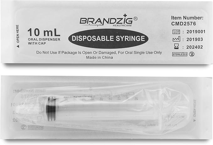 10ml Oral Syringe With Cap (100 Pack) | Oral Dispenser Without Needle, Luer Slip Tip | Individually Wrapped Medicine Dropper For Infants & Pets