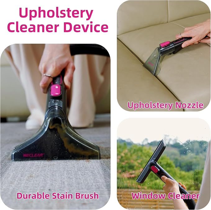 Portable Carpet Cleaner，18kPa Handheld Spot Cleaner for Upholstery and Car Interior，Pet Stain Remover with 500ml Tank，Lightweight for Sofa，Couch，Stairs，Mattress，Black and Pink