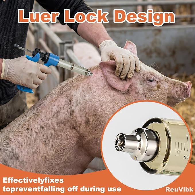 25ml Semi-Auto Repeating Livestock Syringe Gun, 5 Dose Settings | Ergonomic Grip, Clear Barrel & Luer Lock, Vet Injector for Cattle, Horses, Goats, Sheep & Pigs