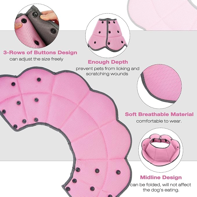 Dog Cone Collar After Surgery,Adjustable Soft Dog Recovery Collar to Stop Licking Wounds,Comfortable Light-Weight Elizabethan Collar for Dogs Anti-Bite Lick Protective Wound,Pink,L