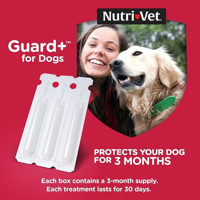 Nutri-Vet Guard+ for Dogs, Flea and Tick Prevention Spot On Drops, Topical Treatment for Dogs 45-88 lbs, Puppy Essentials, Waterproof Formula, 3 Monthly Doses, 90 Days of Protection