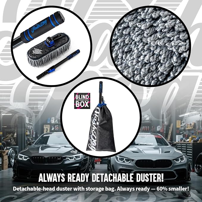 Flash Dog Car Duster Exterior & Interior Scratch Free Kit Microfiber and Telescopic Aluminum Alloy Handle for Cars/SUV/Trucks with Car Duster Interior, Portable Waterless Dust Removal