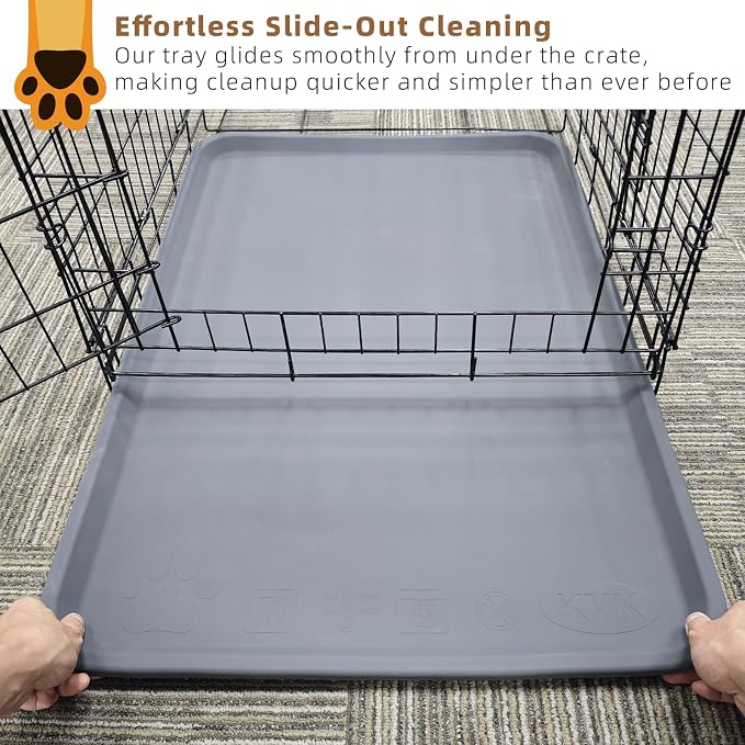 2-Pack 22.8 × 34.6 Inch Silicone Dog Crate Tray - Heavy Duty Replacement Pan & Non-Slip Liner for Large Crates, Durable Washable Bottom Trays, Odor Resistant (Dark Gray&Light Gray)