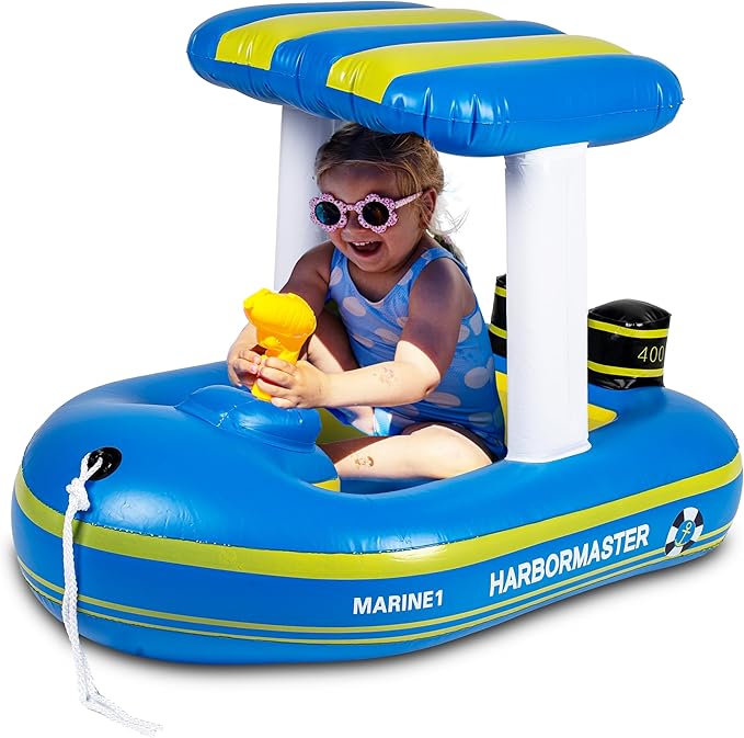 Police Boat Inflatable Pool Floats Kids, Toddler Harbor Master Police Patrol Inflatable Boat Pool Float Ride On, Fun Water Toy Squirter Pool Toy, Police & Fire Rescue Theme Pool Raft for Boys, Girl