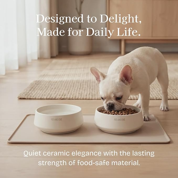 Fei & Eve Dog Bowl 30 Oz, Cloud White - Stain & Odor Resistant | Shatterproof | Non-Slip | Stable Design | for Small, Medium Breeds | Food and Water