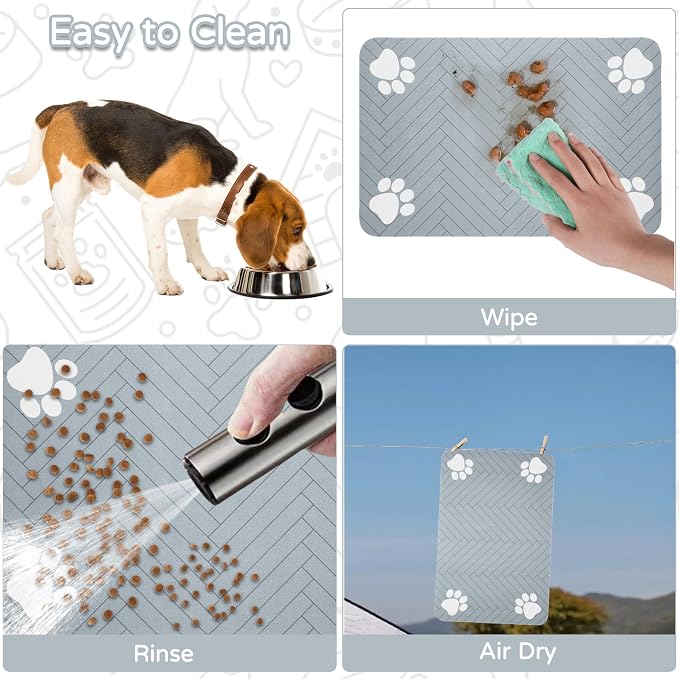 Pet Feeding Mat-Absorbent Dog Feeding Mat for Food and Water Bowl,No Stains Pet Placemat,Quick Drying Water Dispenser Mat for Dog and Cat,Easy to Clean Dog Accessories(M,Dark Brown White Paw)