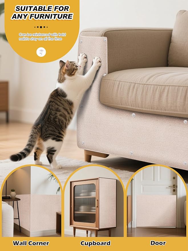 2PCS 39.4"x15.8" Cat Scratch Furniture Protector - Beige | Less claw damage, easier scratch-zone setup, worn post refresh, cleaner couch corners, softer look for cat homes