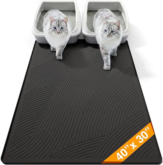 Cat Litter Box Mat - XL Extra Large Size 40 x 30 in, Water Proof, Kitty Litter Trapping Mat, Easy to Clean, Scatter Control, Odorless, Pet Supplies for Indoor Cats, Dark Gray
