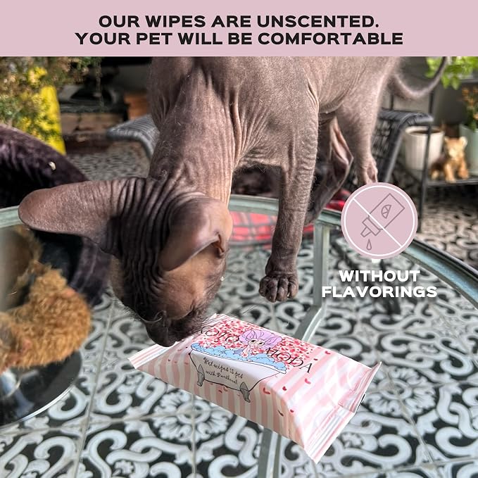 Wet Wipes with Panthenol for Sphynx & Shorthair Cats — 16Pack/240Count Pack, Hypoallergenic Dander & Odor Grooming Wipes