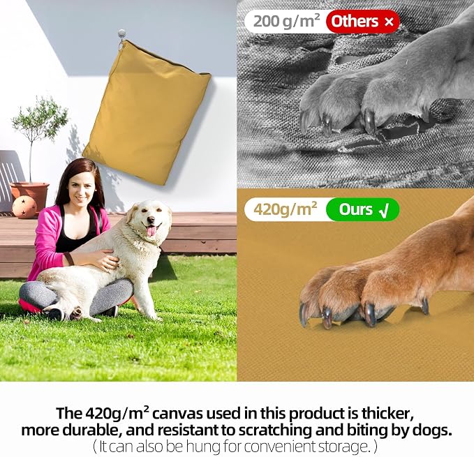 Sytopia 42 Inch Waterproof Indestructible Dog Bed for Extra Large Dogs, Canvas Outdoor Chew Proof Dog Crate Mat with Washable Removable Cover, Indoor Outdoor Patio Pet Pad, Yellow