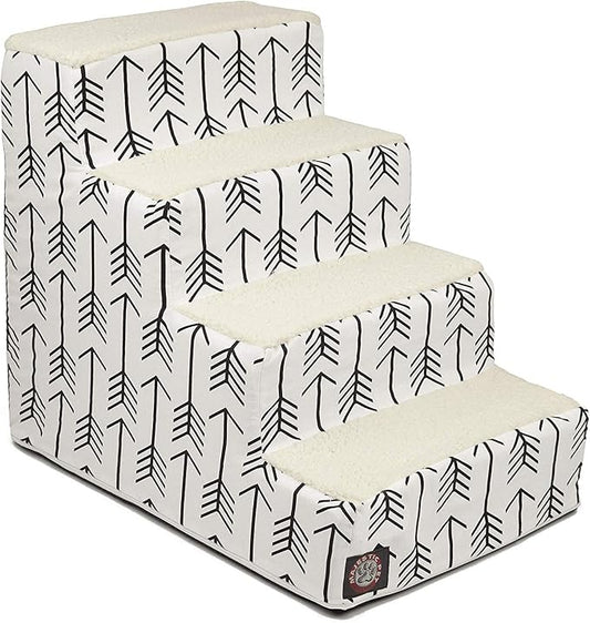 Majestic Pet 4 Step Portable Dog Stairs for Small Dogs to get on Bed Supports 250 lbs or Less – Dog Steps for High Bed with Machine Washable Cover –Pet Stairs for Cats Arrow White/Black