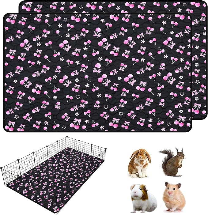 2 Pack Waterproof Guinea Pig Cage Liner, 36" x 60" Washable Reusable Guinea Pig Liner, Super Absorbent Leak-Proof Pet Pee Pad Mats for Guinea Pigs Rabbit Chinchilla Bunny Hamster