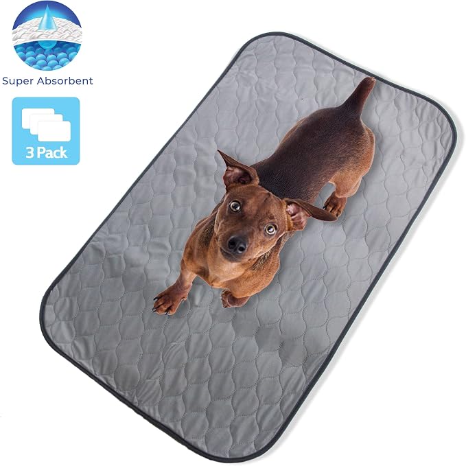 Pet Magasin Highly Absorbent Reusable Washable Pet Training Pads with Waterproof Bottom (Pack of 3) Grey Fit Standard Cage, M 33x20 (3pack)