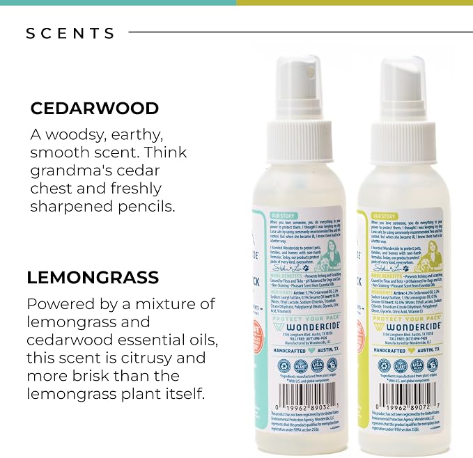 Wondercide - Flea, Tick and Mosquito Spray for Dogs, Cats, and Home - Flea and Tick Killer, Control, Prevention, Treatment - with Natural Essential Oils - 4 oz Lemongrass & Cedarwood 2-Pack