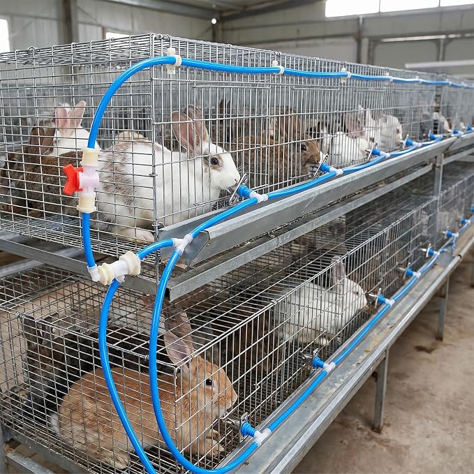 Automatic Rabbit Watering System Kit Include 16 Pcs Nipple Drinkers, 5/16" Hose, Barb Fittings to G1/2" Thread Connectors, T-Fittings, Springs, and Gaskets
