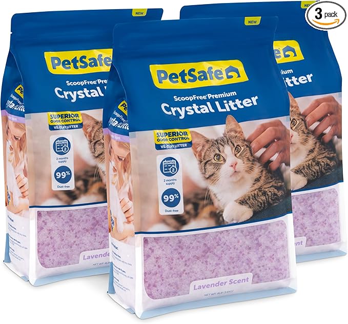 PetSafe ScoopFree Odor Control Crystal Cat Litter, Lavender Scent, 8 Lb Bag, Pack of 3