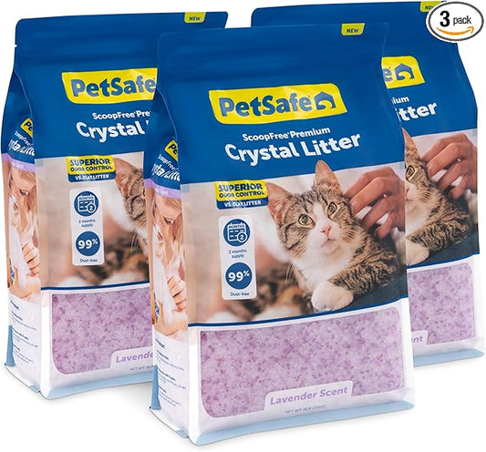 PetSafe ScoopFree Odor Control Crystal Cat Litter, Lavender Scent, 8 Lb Bag, Pack of 3