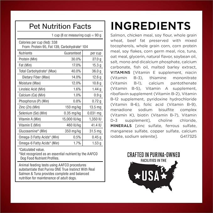 Purina ONE True Instinct With Real Salmon and Tuna Natural With Added Vitamins, Minerals and Nutrients High Protein Dog Food Dry Formula - 36 lb. Bag