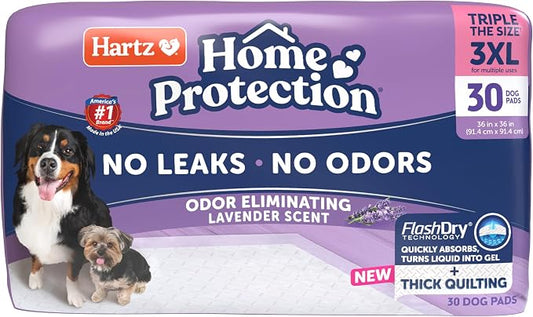 Hartz Home Protection Super Absorbent Odor Eliminating Lavender Scented No Leak Dog Pads, 3XL 30 Count