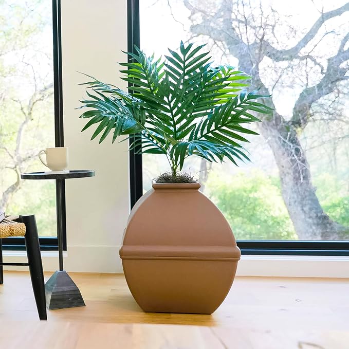 Good Pet Stuff Courtyard Hidden Litter Box Planter, Decorative Cat Litter Enclosure with Carbon Filter, Artificial Palm Plant, Square Design, Easy To Clean, Base Kit, Mocha Brown