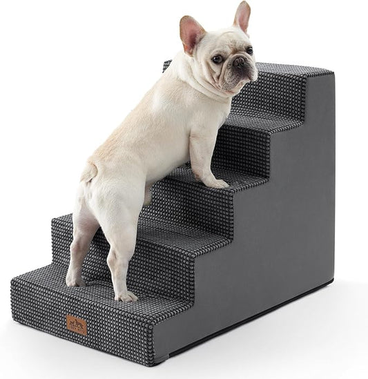 COZY KISS Dog Stairs for Small Dogs 5-Step, 19.7" Extra Wide Right-Angle Pet Stairs for Couch and Beds, Anti-Slip Dog Steps for Old Cats and Lowrider, 19.7x29.5x23.6 inch, Dark Grey