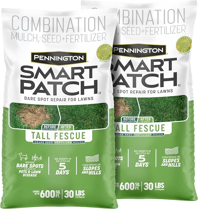 Pennington Smart Patch Tall Fescue Grass Seed, 30 Lb, Bare Spot Repair with Mulch and Fertilizer