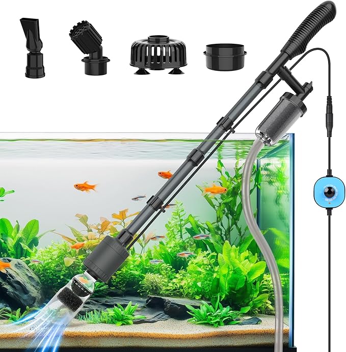 fishkeeper Electric Aquarium Gravel Cleaner, 6 in 1 Automatic Fish Tank Cleaning Tools Gravel Vacuum for Aquarium, Suitable for Water Change Wash Sand Water Circulation Adjustable Flow (25W, 265GPH)