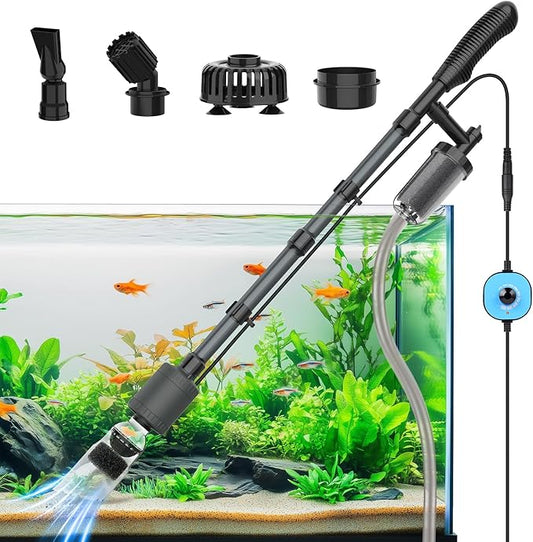 fishkeeper Electric Aquarium Gravel Cleaner, 6 in 1 Automatic Fish Tank Cleaning Tools Gravel Vacuum for Aquarium, Suitable for Water Change Wash Sand Water Circulation Adjustable Flow (25W, 265GPH)