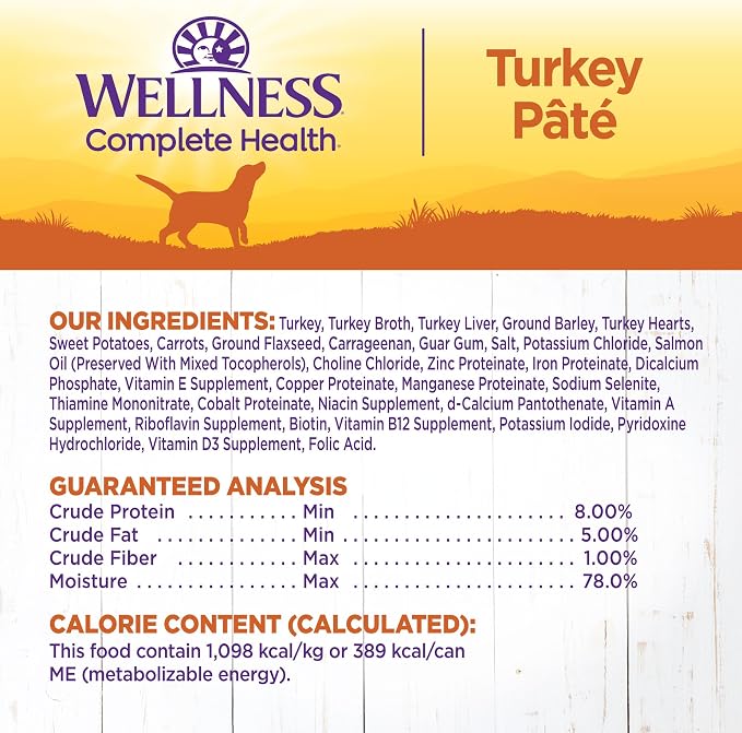 Wellness Complete Health Pate Adult Canned Wet Dog Food, Wholesome Grains, Natural, Turkey and Sweet Potato, 12.5 oz, Pack of 12 Cans