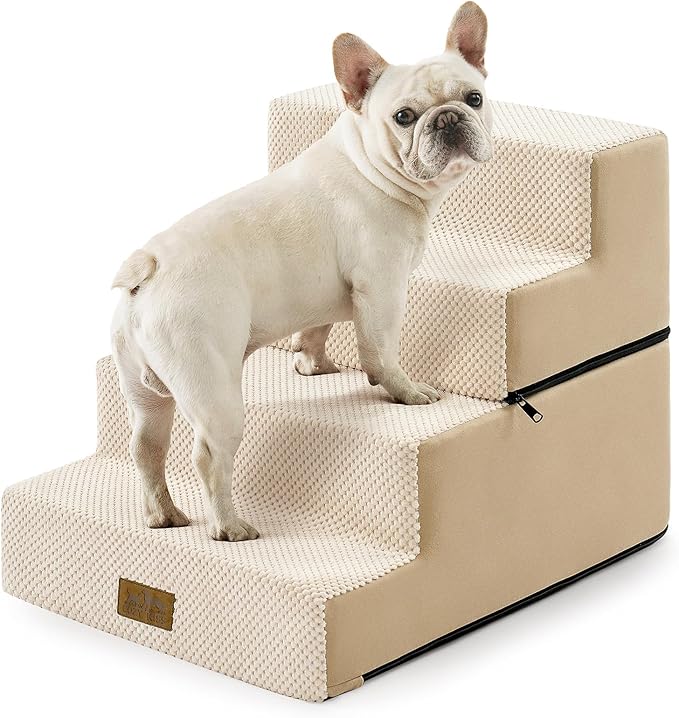 COZY KISS Dog Stairs for Small Dogs, 4 Tier Removable Pet Stairs for Couch and Bed, 17.7" H Dog Steps for Old Cats, Puppy, Small Dogs, 15.7x23.6x17.7 inch, Beige