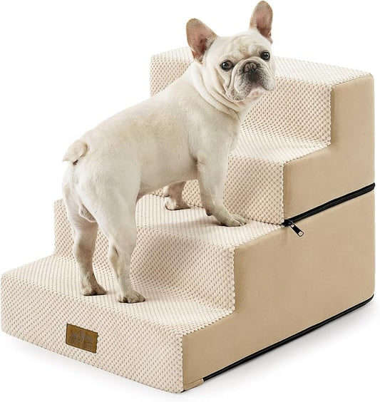 COZY KISS Dog Stairs for Small Dogs, 4 Tier Removable Wider Pet Stairs for Couch and Bed, 17.7" H Dog Steps for Old Cats, Puppy, Small Dogs, 17.7x23.6x17.7 inch, Beige