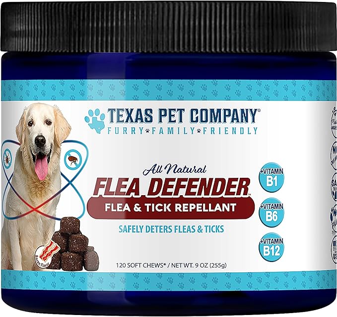 Texas Pet Company Flea and Tick Prevention for Dogs Chewables - Natural Dog Fleas & Ticks Treatment Chewable Supplement - Oral Pills - All Breeds & Ages - USA Made 120 Soft Chews Flea Defender