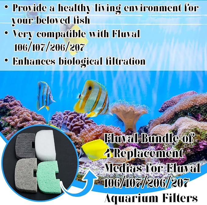 Threlaco 26 Pcs Canister Filter Maintenance Kit Compatible with Fluval 106/107/206/207, Water Polishing Pad, Ammonia/Phosphate/Nitrite Remover Pads, Silicone Lube
