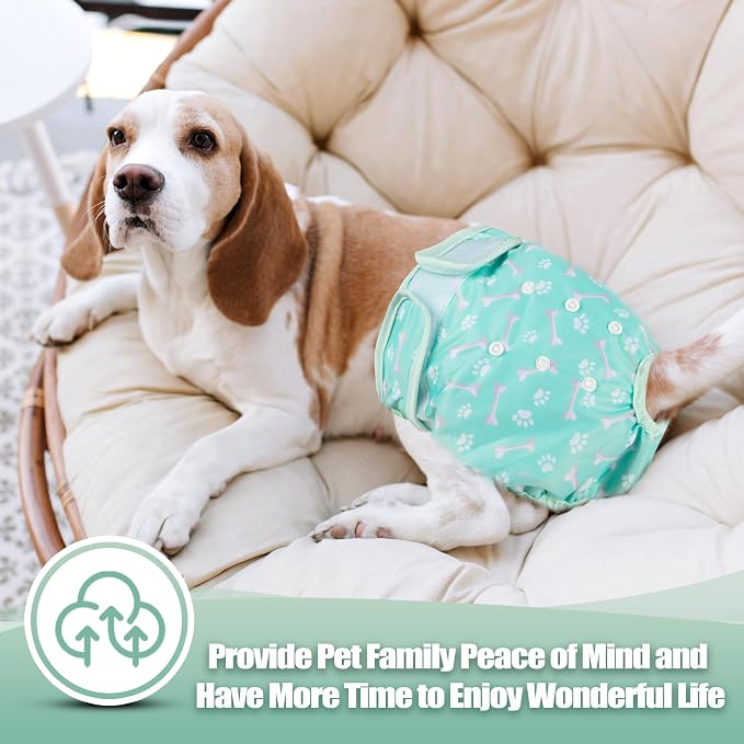 wegreeco Washable Female Dog Diapers Highly Absorbent Reusable Diapers for Dog in Heat Period, 3 Pack (Dog Bone, XX-Large)