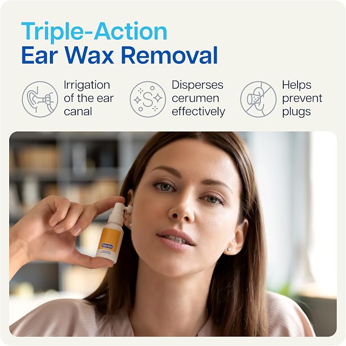 NAVEH PHARMA® CleanEars Ear Wax Removal Spray — Gentle Earwax Softening Spray for Adults, Easy-to-Use Alternative to Mineral Oil, Refreshing Spearmint Aroma, 0.5 fl oz