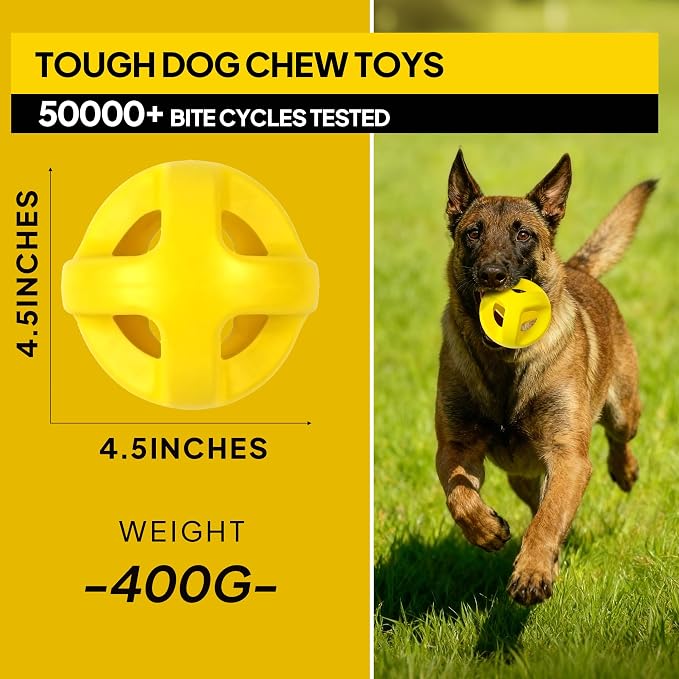 PetiFine Tough Dog Balls, Large Dog Toys for Aggressive Chewers, Interactive Dog Toy Balls Outdoor, Chew Toys for Medium Large Breed Non-Toxic Natural Rubber, 4.5"