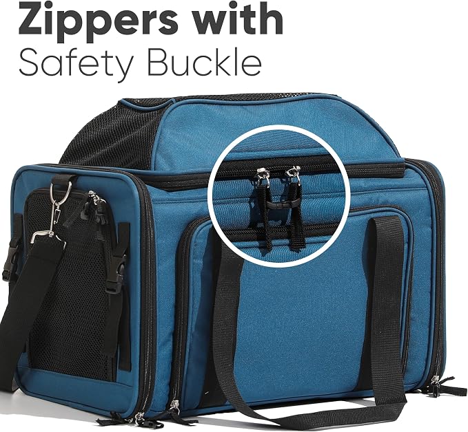 FUKUMARU Expandable Pet Carrier for Cat, 18x11x11 Large Cat Carrier Soft, Collapsible Airline Approved Dog Carrier, Ventilate Cat Travel Carrier with Durable Mesh, Escape-Proof Small Dog Carrier, Blue