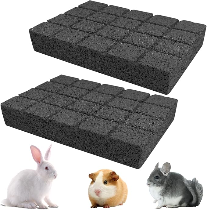 Hamiledyi Rabbit Scratch Foot Pads Bunny Grinding Claw Pad 2 PCS Natural Small Animal Hamster Lava Stone for Teeth Grinding Rabbit Scratching pad Chew Toy Rabbit Cage Mats Plastic Bunny Feet Pad Playp