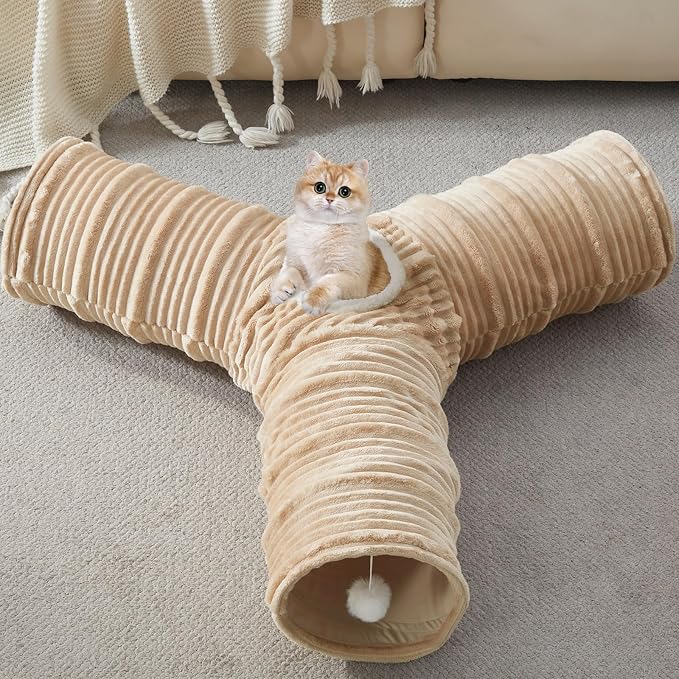 Cat Tunnel,3-Way Cat Tunnels for Indoor Cats, Cats Toys Collapsible Tube with a Fun Ball and Holes,Cat Play Tunnels,for Rabbits, Ferrets, Puppies,Diameter 12 Inch