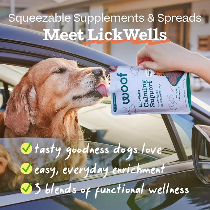 WOOF FlipMat Easy-to-Clean Lick Mat for Dogs - Slow Feeder Mat with Double-Sided-Non-Slip Design + LickWells Calming Support - Dog Lick Mat Spread and Calming Supplement for Dogs