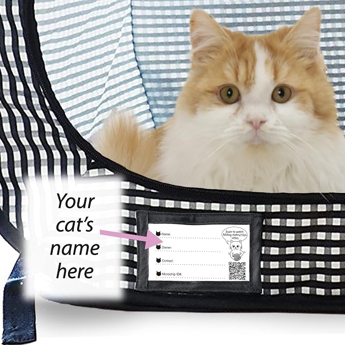 Necoichi Stress-Free Enclosure Cat Travel Carrier Cage 31.8" L x 20.0" W x 20.0" H Collapsible Gray White Stripes | Pop up Kannel, Crates