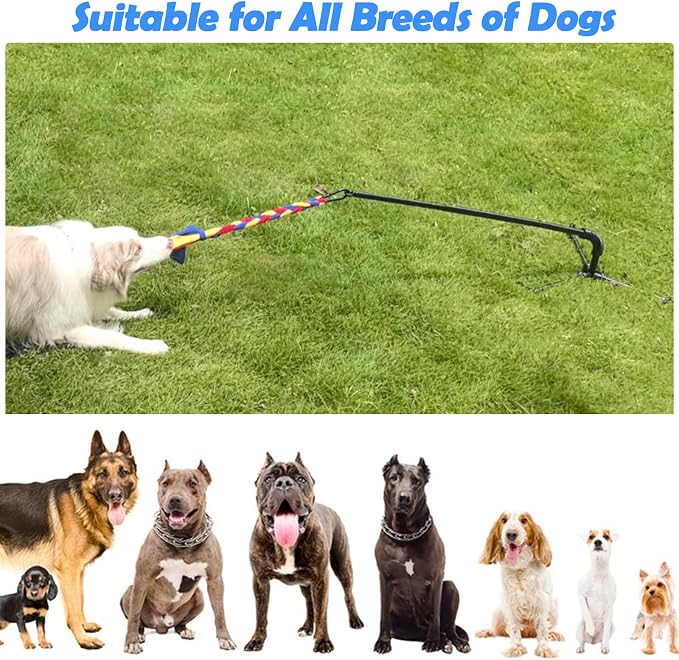 Flirt Pole for Dogs, Interactive Teaser Wand with 1 Fleece Rope Toy for Chase and Tug of War, Durable for Large & Medium Dogs, Interactive Exercise Game in Yard Park