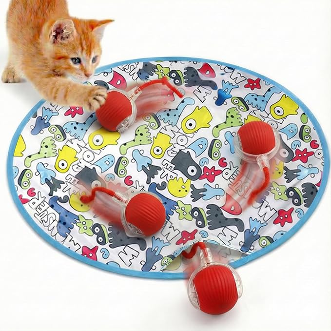 Interactive Mouse-Catching Cat Toy with Motion Sensor | Rechargeable Ball with Beep & LED Lights | Engaging Game for Indoor Cats, Reduces Boredom & Encourages Play (Blue Single Layer)