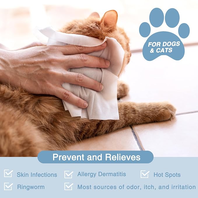 Antifungal and Antibacterial Wipes for Dogs & Cats, Dog Yeast Infection Treatment Wipes, All Natural Grooming Wipes for Cleaning, Help with Hot Spots, Ringworm, and Skin Infections, 160 Count